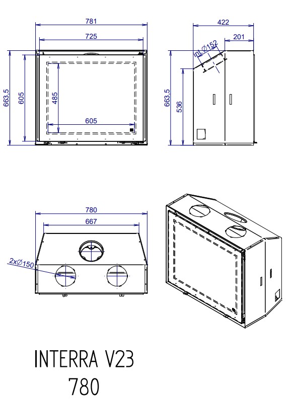 Plano de Insertable de leña INTERRA 78