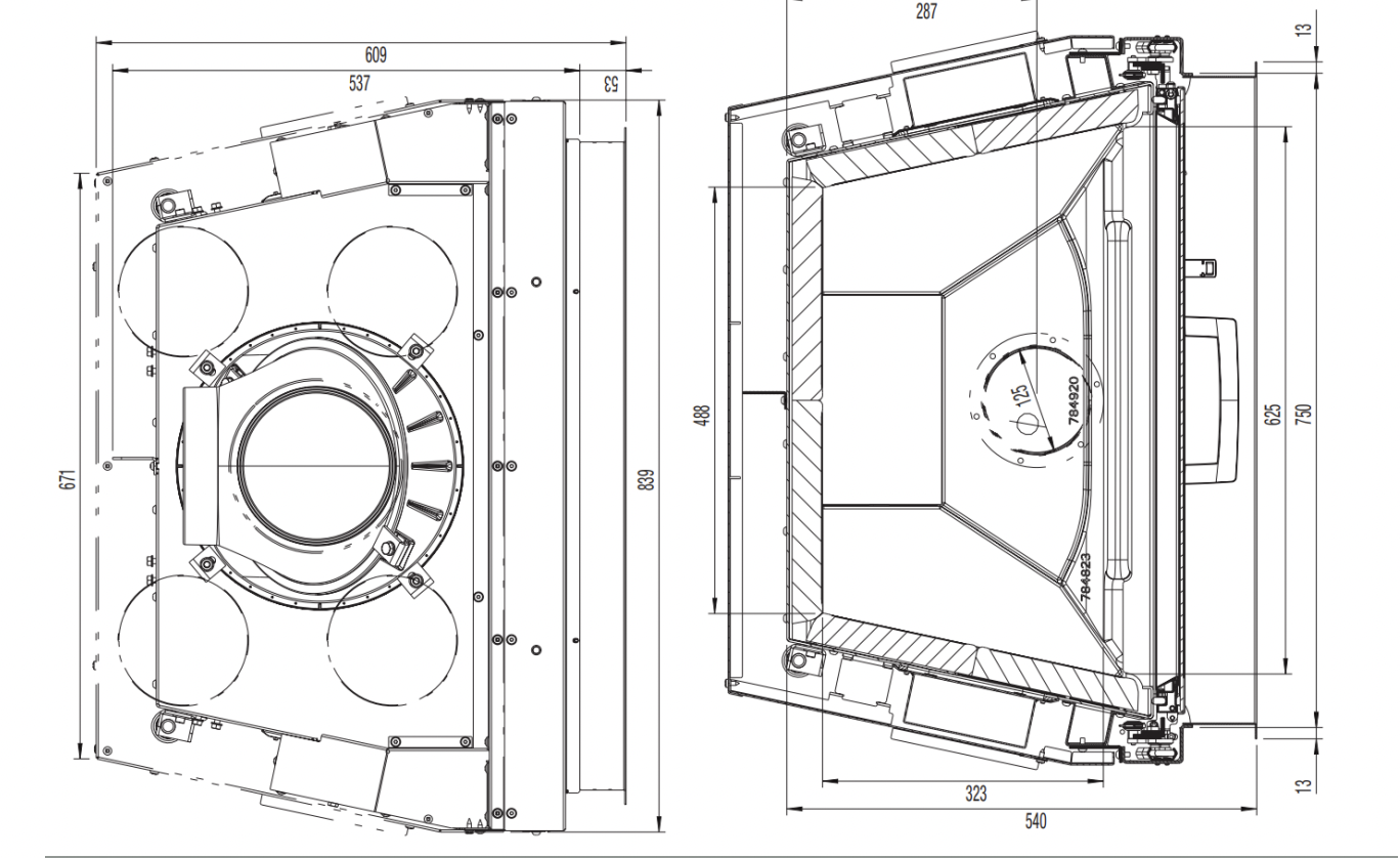 Plano de Hogar de leña 75X57S 2.0 Guillotina - Frontal